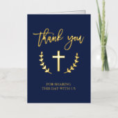 ありがとう確認金ゴールドリーフnavy blue 箔グリーティングカード (正面)