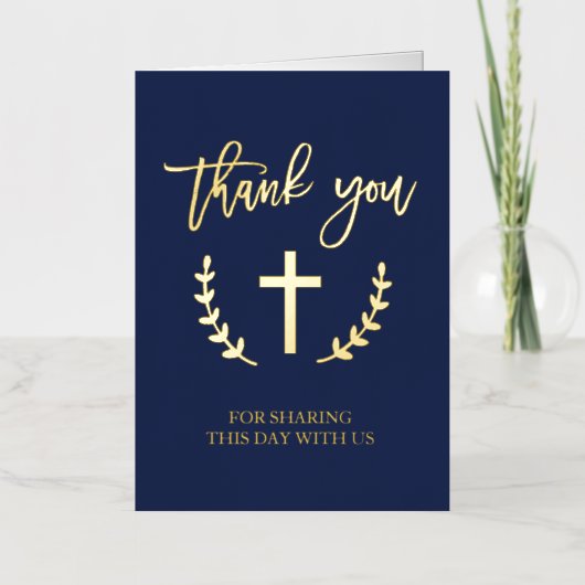 ありがとう確認金ゴールドリーフnavy blue 箔グリーティングカード (正面)