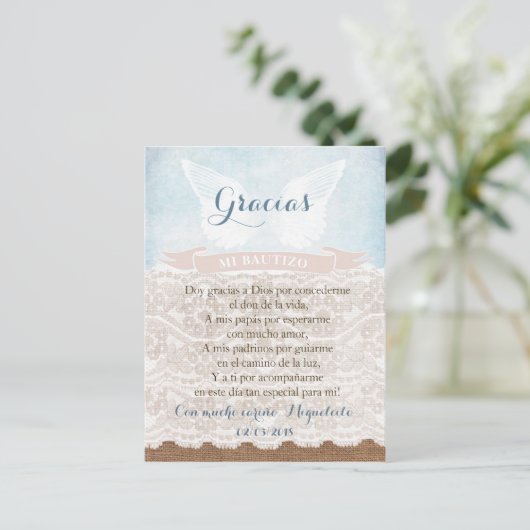 ありがとう祈りの言葉カードスペインの、男の子のバプテスマ ポストカード (スタンド正面)