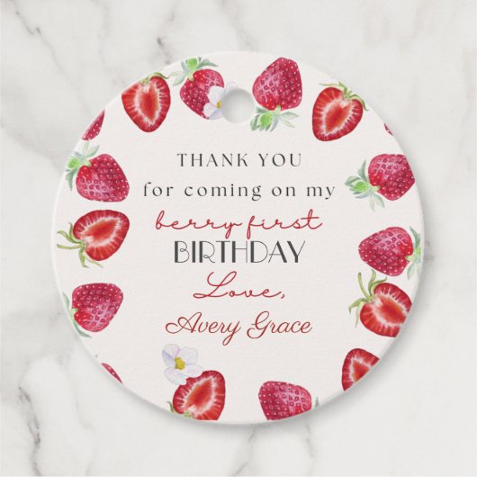ありがとう私のベリー最初の誕生日かわいいイチゴ フェイバータグ (正面)