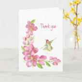 ありがとう空白のさくらんぼブロッサム&ハミングバード カード (黄色い花)
