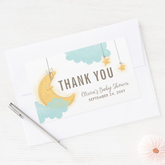 ありがとう笑顔の月の星の雲赤ちゃんシャワー 長方形シール (封筒)