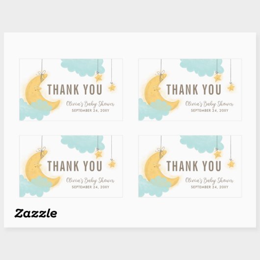 ありがとう笑顔の月の星の雲赤ちゃんシャワー 長方形シール (シート)