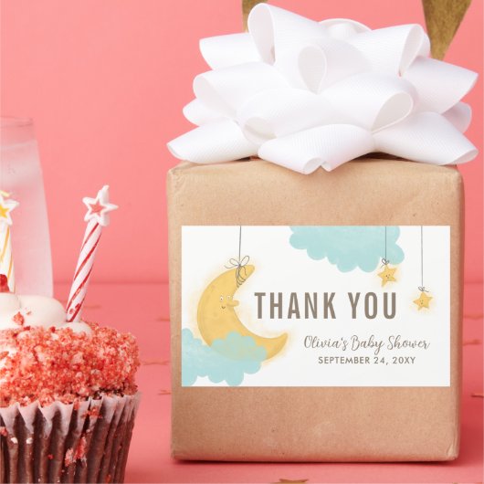 ありがとう笑顔の月の星の雲赤ちゃんシャワー 長方形シール (パーティー)