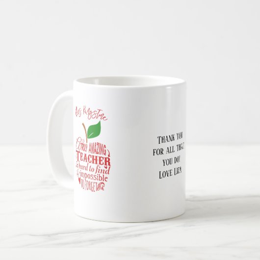 ありがとう素晴らしい先生レッドワードアートアップル コーヒーマグカップ (正面左)