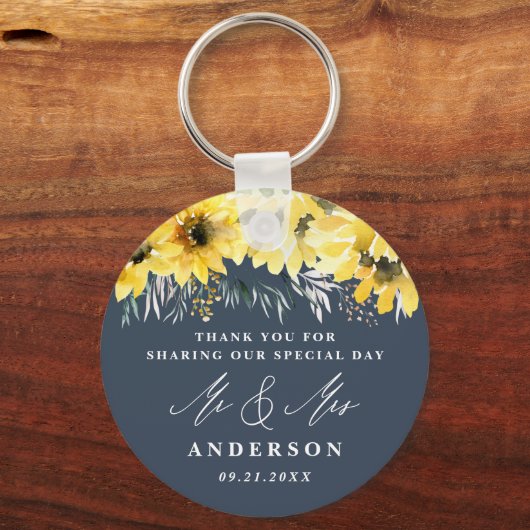 ありがとう素朴な田舎ひまわりユーカリシック キーホルダー (正面)