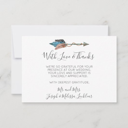 ありがとう素朴ターコイズ羽の矢の写真 サンキューカード (裏面)