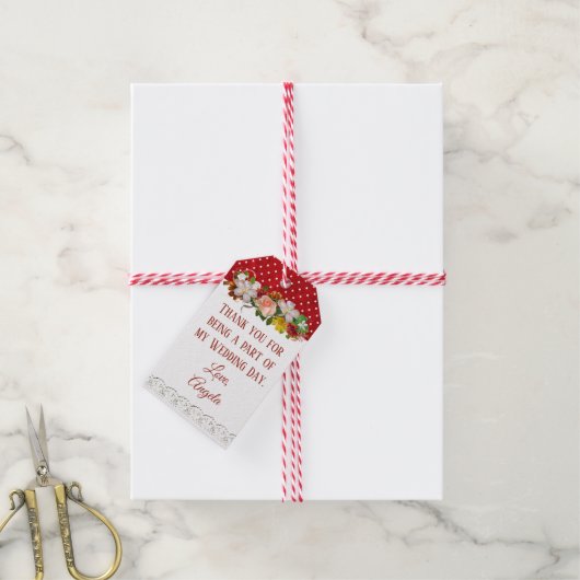 ありがとう結婚のギフトラベルブルゴーニュフローラブーケ ギフトタグ (より糸付き)