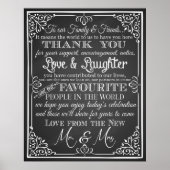 ありがとう結婚のサイン黒と白の黒板 ポスター (正面)