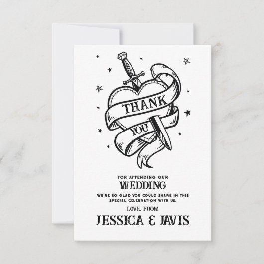 ありがとう結婚のタトゥー伝統的ハートナイフ サンキューカード (正面)