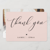 ありがとう結婚の写真エレガント赤面ピンク黒 招待状 (正面/裏面)