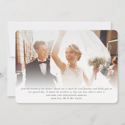 ありがとう結婚の写真エレガント赤面ピンク黒 招待状 (裏面)