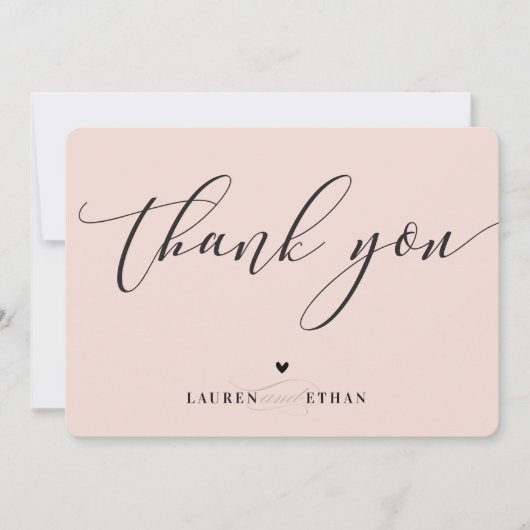 ありがとう結婚の写真エレガント赤面ピンク黒 招待状 (正面)