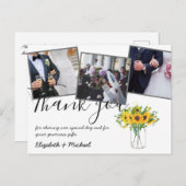 ありがとう結婚の写真オーバーレイ文字ひまわり ポストカード (正面/裏面)