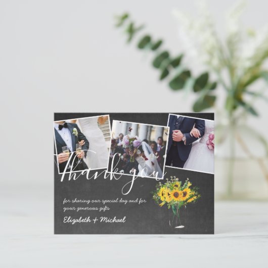 ありがとう結婚の写真オーバーレイ文字Chalkboard ポストカード (スタンド正面)