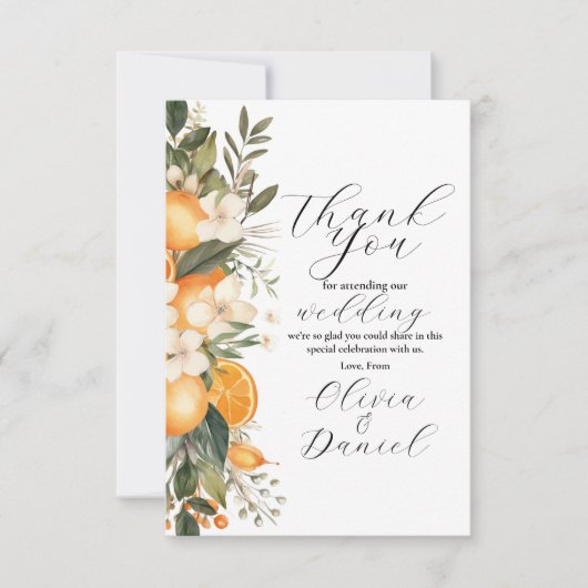 ありがとう結婚の夏の花模様フルーツ サンキューカード (正面)