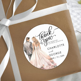 ありがとう結婚の新郎新婦バックウォーターの色 ラウンドシール