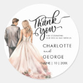 ありがとう結婚の新郎新婦バックウォーターの色 ラウンドシール (正面)