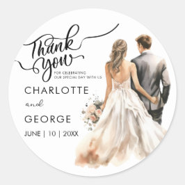 ありがとう結婚の新郎新婦バックウォーターの色 ラウンドシール