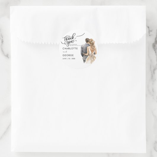 ありがとう結婚の新郎新婦バックウォーター色のクラス ラウンドシール (バッグ)