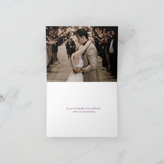 ありがとう結婚の紫の春開花の写真カード サンキューカード (内部)