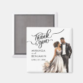 ありがとう結婚の黒い新郎新婦の水色 マグネット (正面/裏面)