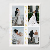 ありがとう結婚の4枚の金ゴールドタイポグラフィモダン 箔招待状 (正面)