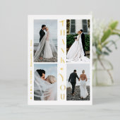 ありがとう結婚の4枚の金ゴールドタイポグラフィモダン 箔招待状 (立ち正面)