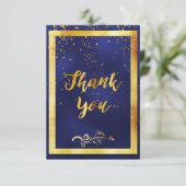 ありがとう結婚ダークブルーの金ゴールド紙吹雪 サンキューカード (スタンド正面)