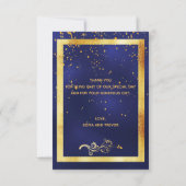ありがとう結婚ダークブルーの金ゴールド紙吹雪 サンキューカード (裏面)