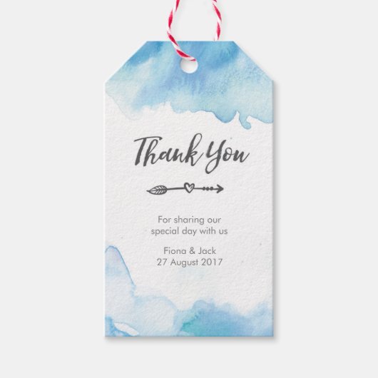 ありがとう結婚式の引き出物ラベルブルーの水色 ギフトタグ (正面)
