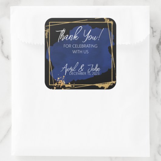 ありがとう結婚式の引き出物ラベル、青いシール スクエアシール (バッグ)
