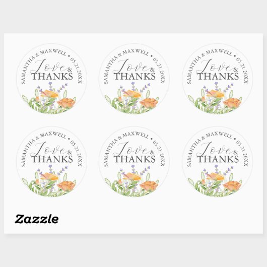 ありがとう結婚式用シール水彩ワイルドフラワー ラウンドシール (シート)
