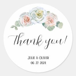 ありがとう繊細な水彩バラ ラウンドシール