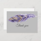 ありがとう美しい紫の金ゴールド羽 サンキューカード (正面/裏面)
