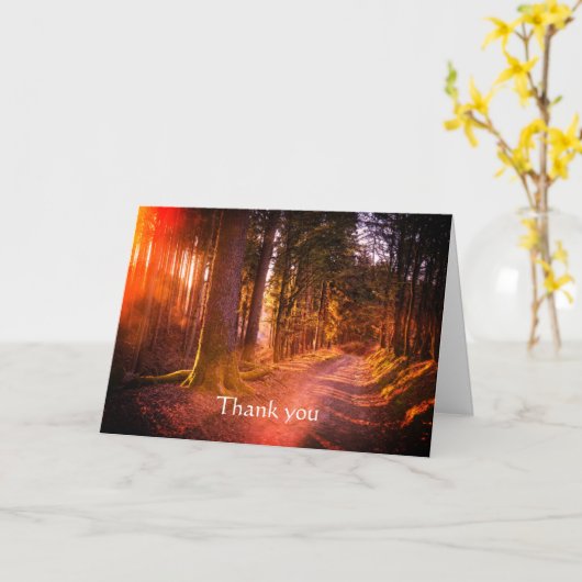 ありがとう美しい荒野の森林のトレイル日没 カード (黄色い花)
