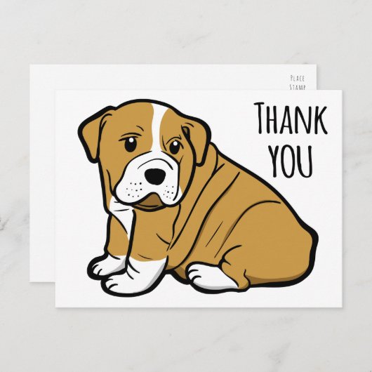 ありがとう英語ブルドッグ子犬の漫画 ポストカード (正面/裏面)