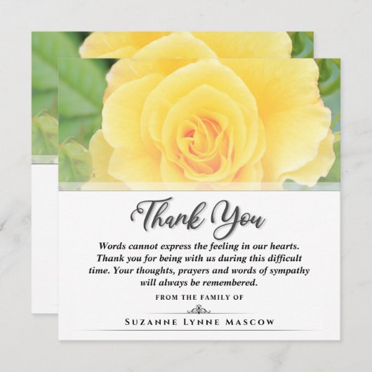 ありがとう葬儀イエローローズスクエア – 言葉 サンキューカード (正面/裏面)
