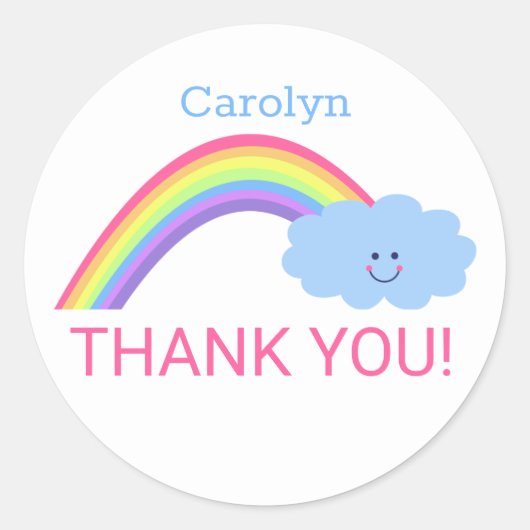 ありがとう虹、笑顔の雲。お名前 ラウンドシール (正面)