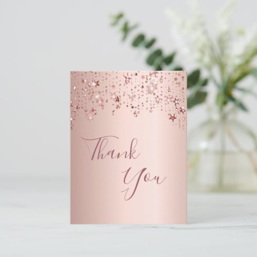 ありがとう誕生日バラ金ゴールドきらめく星 ポストカード (スタンド正面)