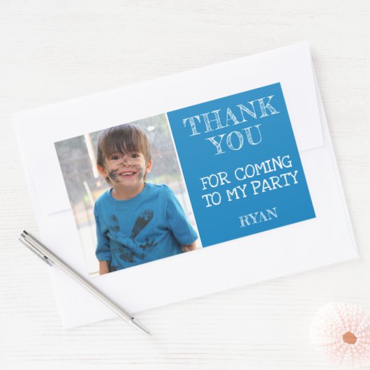 ありがとう誕生日ボーイフォト 長方形シール (封筒)