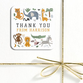 ありがとう誕生日2野生のサファリ動物の子供 スクエアシール
