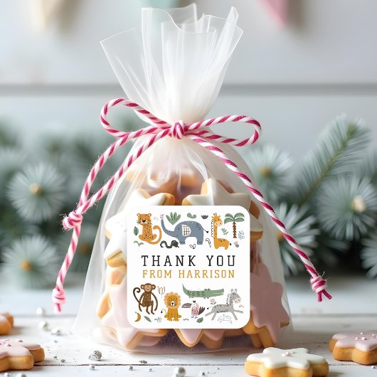 ありがとう誕生日2野生のサファリ動物の子供 スクエアシール