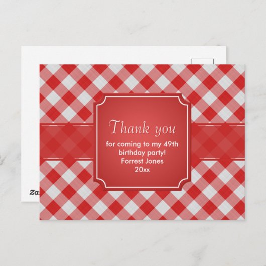 ありがとう赤いギンガムチェックのパターン幾何学的 ポストカード (正面/裏面)