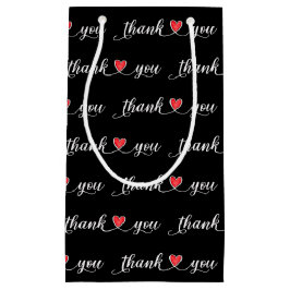 ありがとう赤いハートオンブラック スモールペーパーバッグ