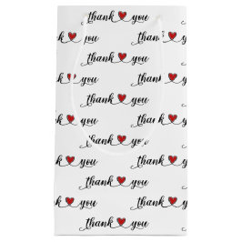 ありがとう赤いハートオンホワイト スモールペーパーバッグ