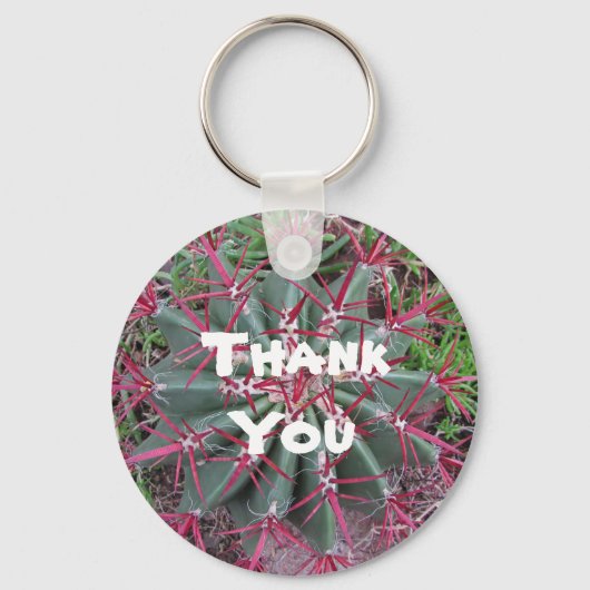 ありがとう赤い緑のバレルのサボテンのクローズアップ写真 キーホルダー (正面)
