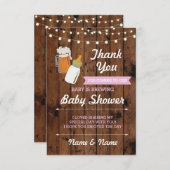 ありがとう赤ちゃんシャワービール醸造ピンクの女の子 招待状 (正面/裏面)