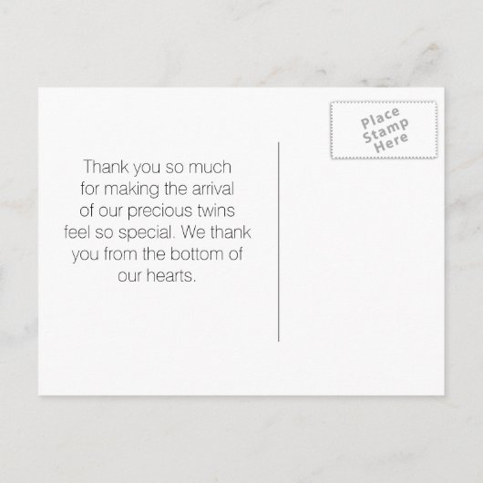 ありがとう赤ちゃんシャワー双子の男の子の足跡 案内ポストカード (裏面)