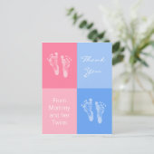 ありがとう赤ちゃんシャワー双子の男の子の足跡 案内ポストカード (スタンド正面)